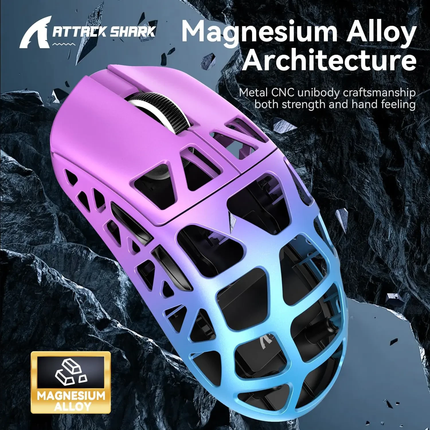 Attack Shark R3 46g Superlight Magnesium Alloy Wireless Gaming Mouse, BT/2.4Ghz/Wired Computer Mouse, 8000Hz Wireless Polling Rate, PAW3395 26K DPI Sensor, Programmable Mice, PC/Laptop/Mac (Purple Blue) - Image 4