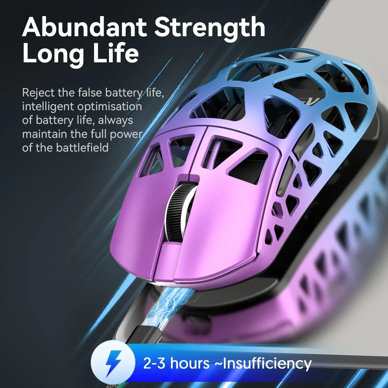 Attack Shark R3 46g Superlight Magnesium Alloy Wireless Gaming Mouse, BT/2.4Ghz/Wired Computer Mouse, 8000Hz Wireless Polling Rate, PAW3395 26K DPI Sensor, Programmable Mice, PC/Laptop/Mac (Purple Blue) - Image 5