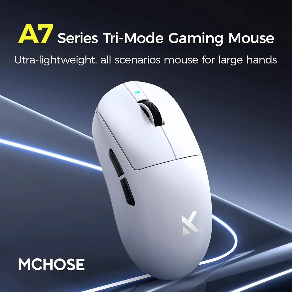 Mchose A7 Pro Wireless Gaming Mouse, Tri-Mode Connection, 59 Grams, PAW3395 26K DPI Sensor, Wired 8K/Wireless 1K Polling, 130 Hour Battery Life - Black - Image 2