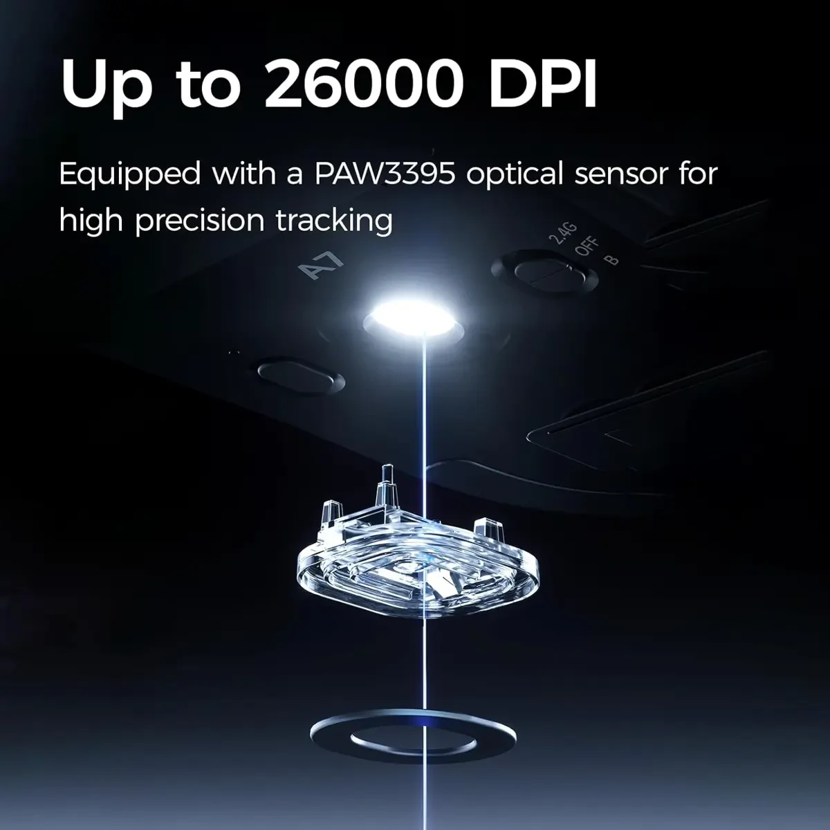 Mchose A7 Pro Wireless Gaming Mouse, Tri-Mode Connection, 59 Grams, PAW3395 26K DPI Sensor, Wired 8K/Wireless 1K Polling, 130 Hour Battery Life - Black - Image 5