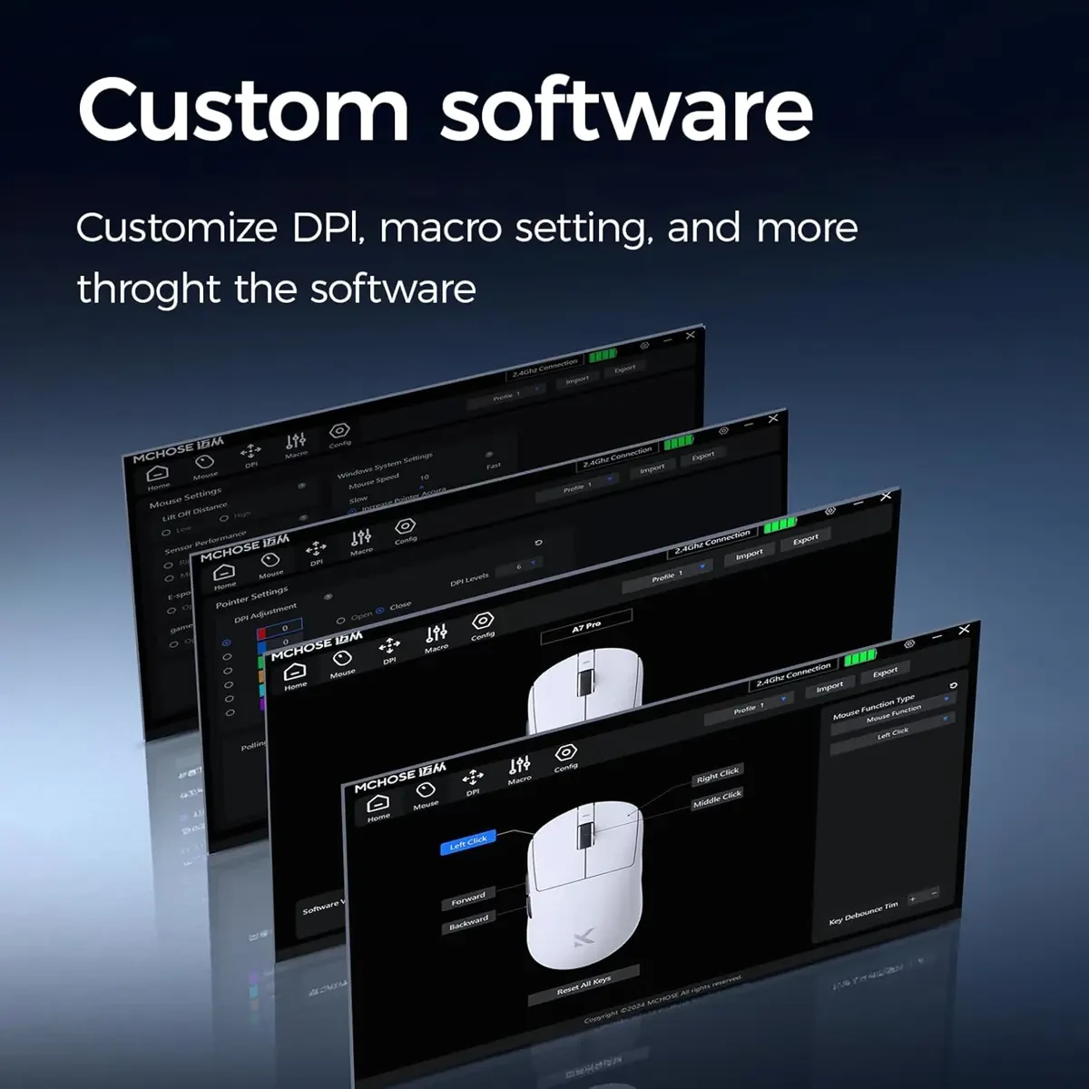 Mchose A7 Pro Wireless Gaming Mouse, Tri-Mode Connection, 59 Grams, PAW3395 26K DPI Sensor, Wired 8K/Wireless 1K Polling, 130 Hour Battery Life - Black - Image 6