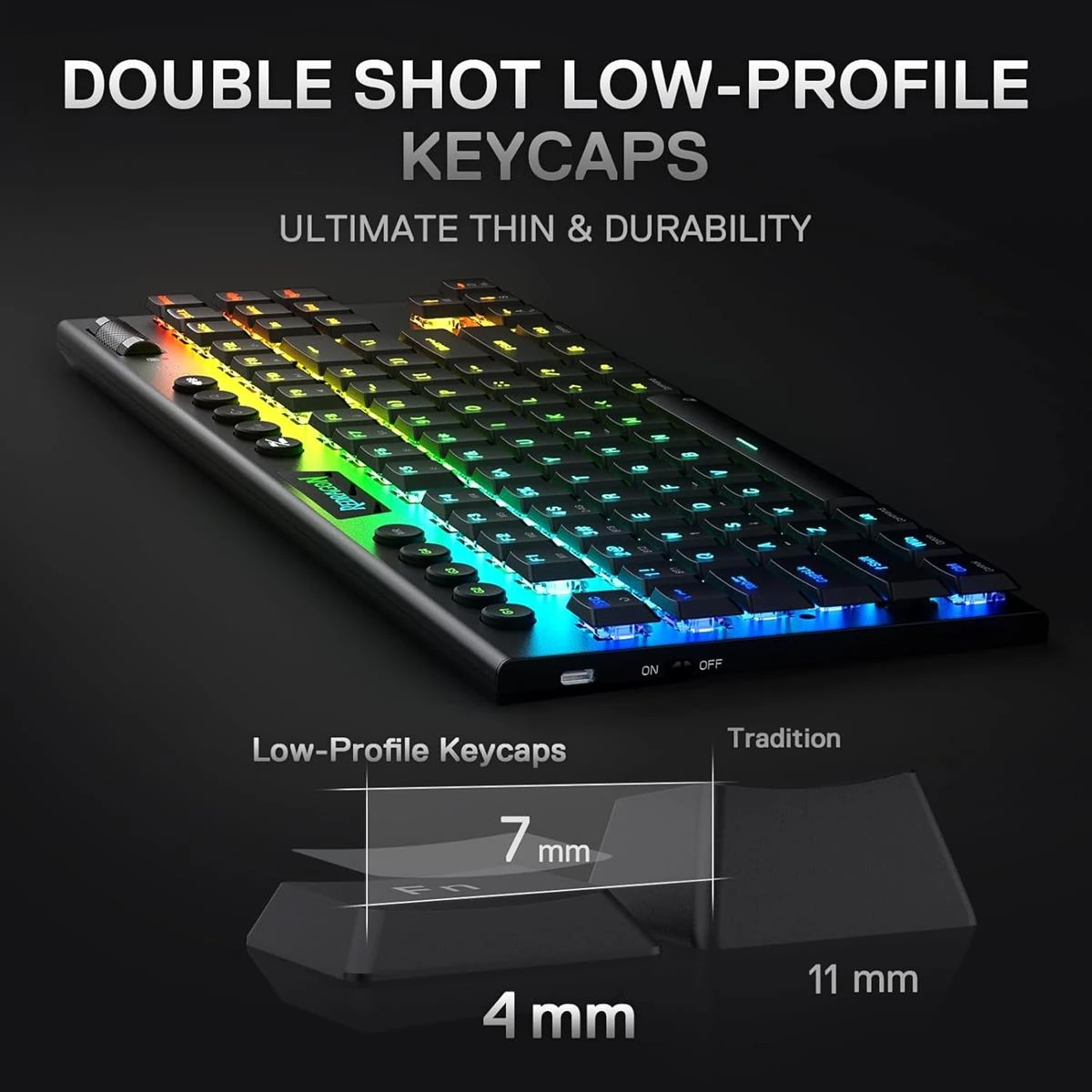 Redragon K621 Horus Pro TKL Wireless RGB Mechanical Gaming Keyboard, 5.0 BT/2.4 Ghz/Wired Three Modes 80% Ultra-Thin Low Profile BT Keyboard w/Dedicated Media Control & Linear Red Switches, Black - Image 4