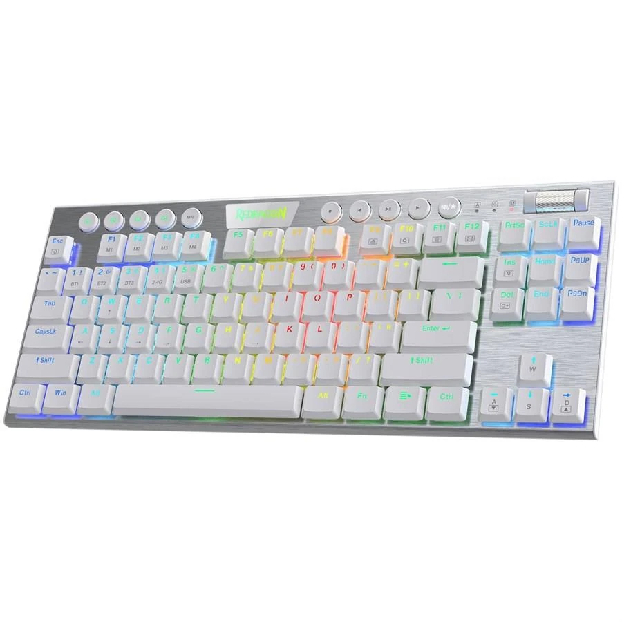 Redragon K621 Horus Pro TKL Wireless RGB Mechanical Gaming Keyboard, 5.0 BT/2.4 Ghz/Wired Three Modes 80% Ultra-Thin Low Profile BT Keyboard w/Dedicated Media Control & Linear Red Switches, White