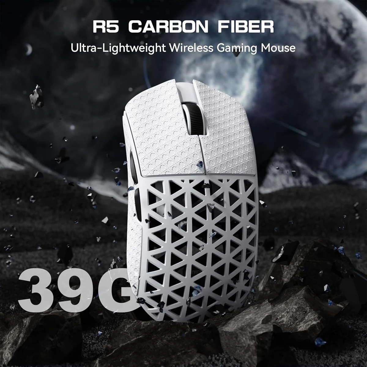 Attack Shark R5 Ultra 8K Carbon Fiber Wireless Gaming Mouse with 42,000 DPI - PAW3950 MAX Sensor, Nordic 52840 MCU Chip, 39g Ultra-Lightweight, Wired/BT/2.4GHz Wireless Programmable Mice Griptape for PC/Mac (White) - Image 4