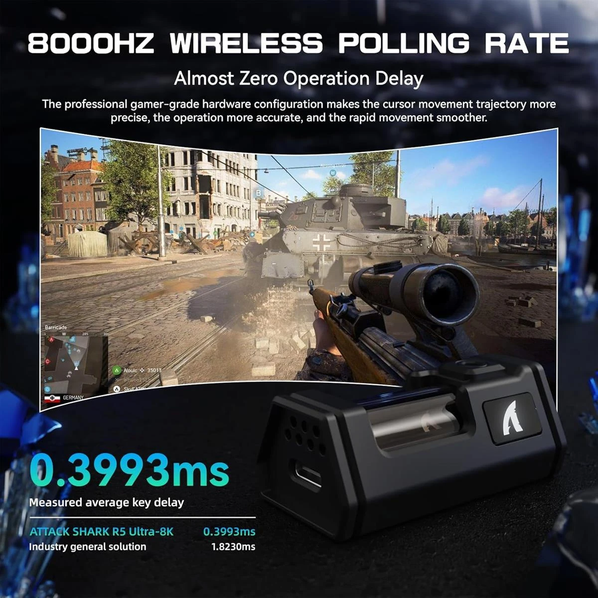 Attack Shark R5 Ultra 8K Carbon Fiber Wireless Gaming Mouse with 42,000 DPI - PAW3950 MAX Sensor, Nordic 52840 MCU Chip, 39g Ultra-Lightweight, Wired/BT/2.4GHz Wireless Programmable Mice Griptape for PC/Mac (White) - Image 6