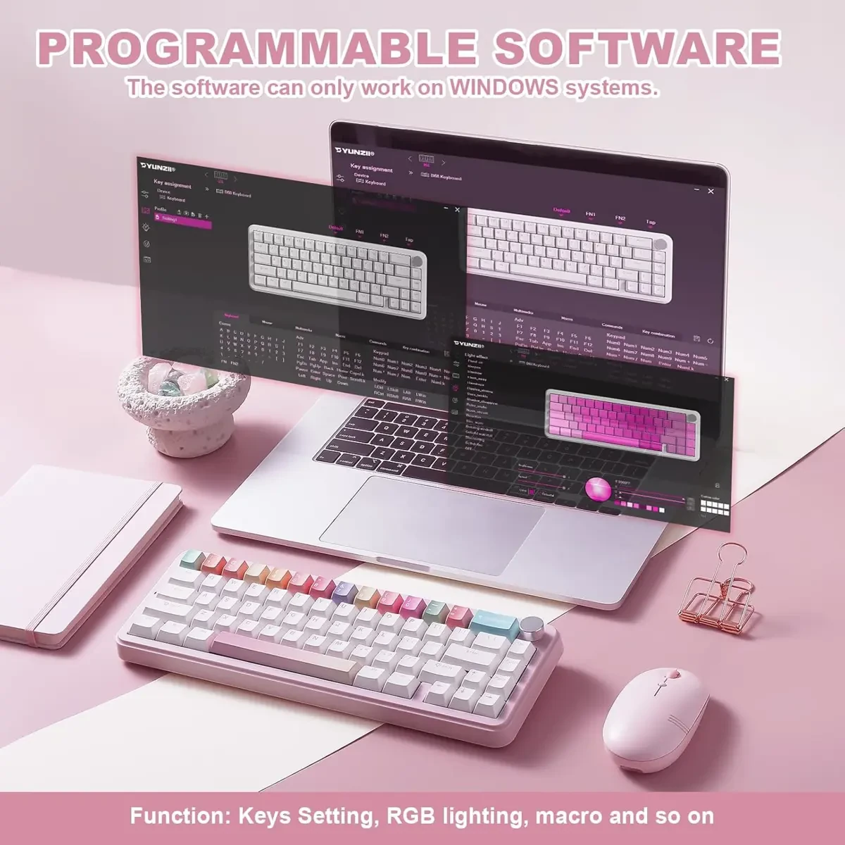 Yunzii B68 Wireless Mechanical Keyboard, Tri-Mode BT5.0/2.4GHz/USB-C, Cute PBT Keycaps, Hot Swappable Creamy Typing Gasket Mounted, RGB Backlit NKRO for Win/Mac (Pink, Milk V2 Switch) - Image 3