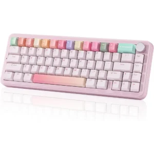 Yunzii B68 Wireless Mechanical Keyboard, Tri-Mode BT5.0/2.4GHz/USB-C, Cute PBT Keycaps, Hot Swappable Creamy Typing Gasket Mounted, RGB Backlit NKRO for Win/Mac (Pink, Milk V2 Switch)