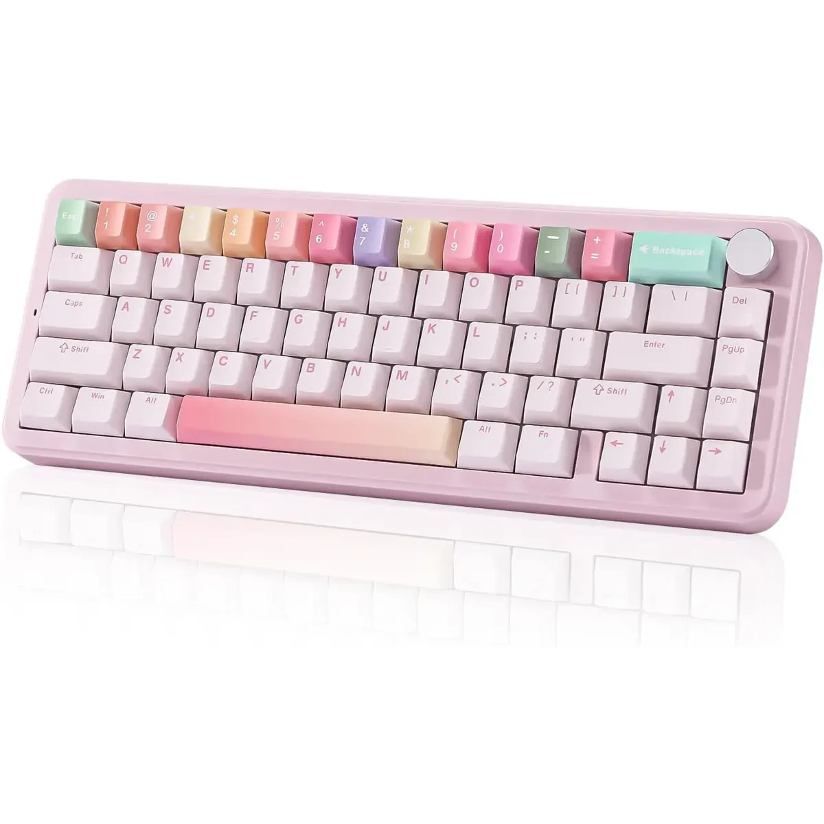 Yunzii B68 Wireless Mechanical Keyboard, Tri-Mode BT5.0/2.4GHz/USB-C, Cute PBT Keycaps, Hot Swappable Creamy Typing Gasket Mounted, RGB Backlit NKRO for Win/Mac (Pink, Milk V2 Switch)