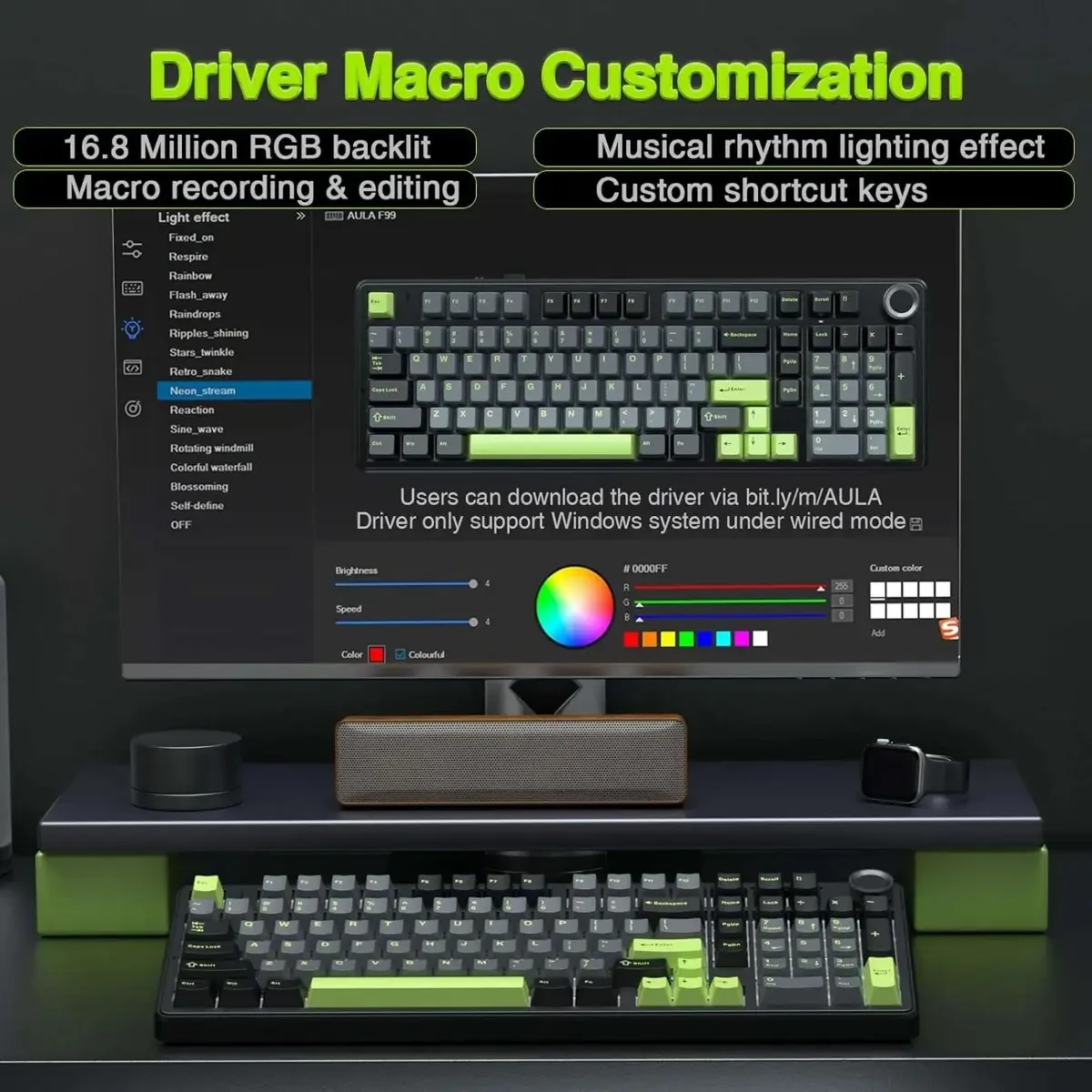 Aula F99 PRO Wireless Gaming Keyboard with 8000mAh Battery, Hot Swappable Creamy Keyboard, 2.4GHz/Type-C/BT5.0, NKRO, RGB Backlit for Win/Mac/Gaming (Thunder Black) - Image 3