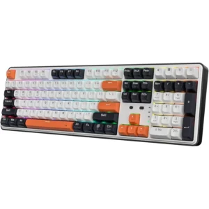 Redragon K689 Wyvern Pro Wireless Gasket RGB Gaming Keyboard, 108 Keys Mechanical Keyboard w/Extra 4 Hotkeys, Upgraded Hot-Swappable Socket, 3-Layer Noise Dampening, Round PBT Keycaps, Custom Linear Switch, Black Tangerine