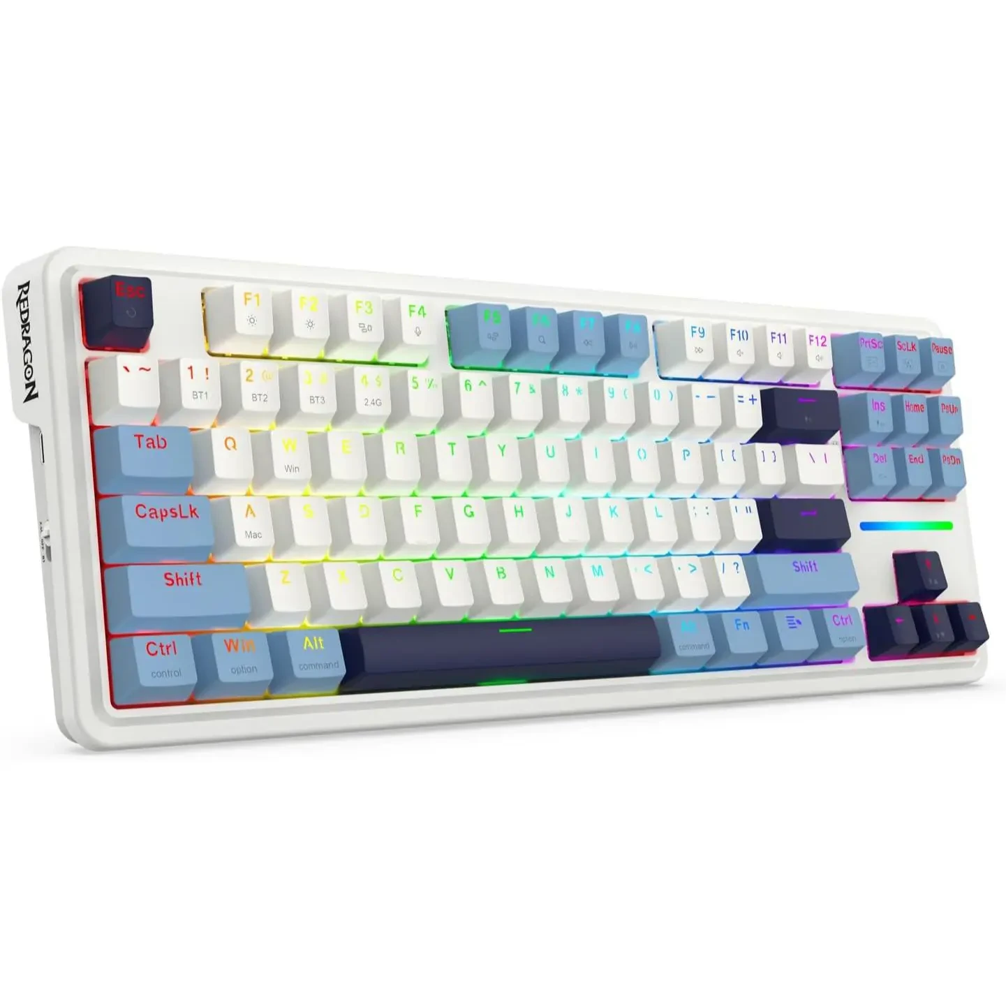 Redragon K728 Antonium Pro 80% Wireless Gasket RGB Gaming Keyboard, 3-Mode 87 Keys TKL Mechanical Keyboard w/Hot-Swap Socket, Mixed Color Keycaps & 5-Layer Noise Dampening, Custom Linear Switch, White & Blue - Image 2