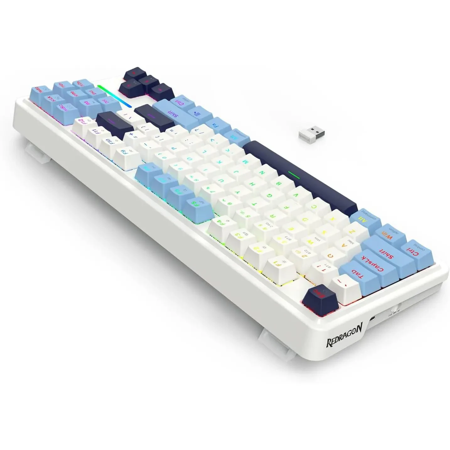Redragon K728 Antonium Pro 80% Wireless Gasket RGB Gaming Keyboard, 3-Mode 87 Keys TKL Mechanical Keyboard w/Hot-Swap Socket, Mixed Color Keycaps & 5-Layer Noise Dampening, Custom Linear Switch, White & Blue - Image 3