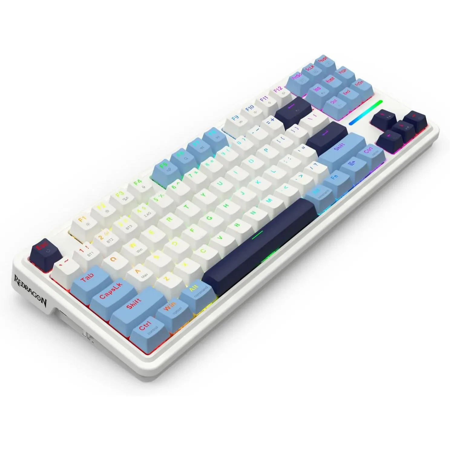 Redragon K728 Antonium Pro 80% Wireless Gasket RGB Gaming Keyboard, 3-Mode 87 Keys TKL Mechanical Keyboard w/Hot-Swap Socket, Mixed Color Keycaps & 5-Layer Noise Dampening, Custom Linear Switch, White & Blue - Image 4