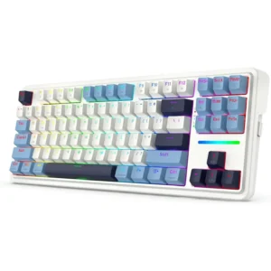 Redragon K728 Antonium Pro 80% Wireless Gasket RGB Gaming Keyboard, 3-Mode 87 Keys TKL Mechanical Keyboard w/Hot-Swap Socket, Mixed Color Keycaps & 5-Layer Noise Dampening, Custom Linear Switch, White & Blue