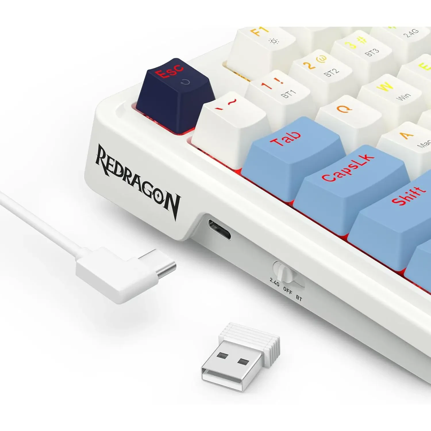 Redragon K728 Antonium Pro 80% Wireless Gasket RGB Gaming Keyboard, 3-Mode 87 Keys TKL Mechanical Keyboard w/Hot-Swap Socket, Mixed Color Keycaps & 5-Layer Noise Dampening, Custom Linear Switch, White & Blue - Image 5