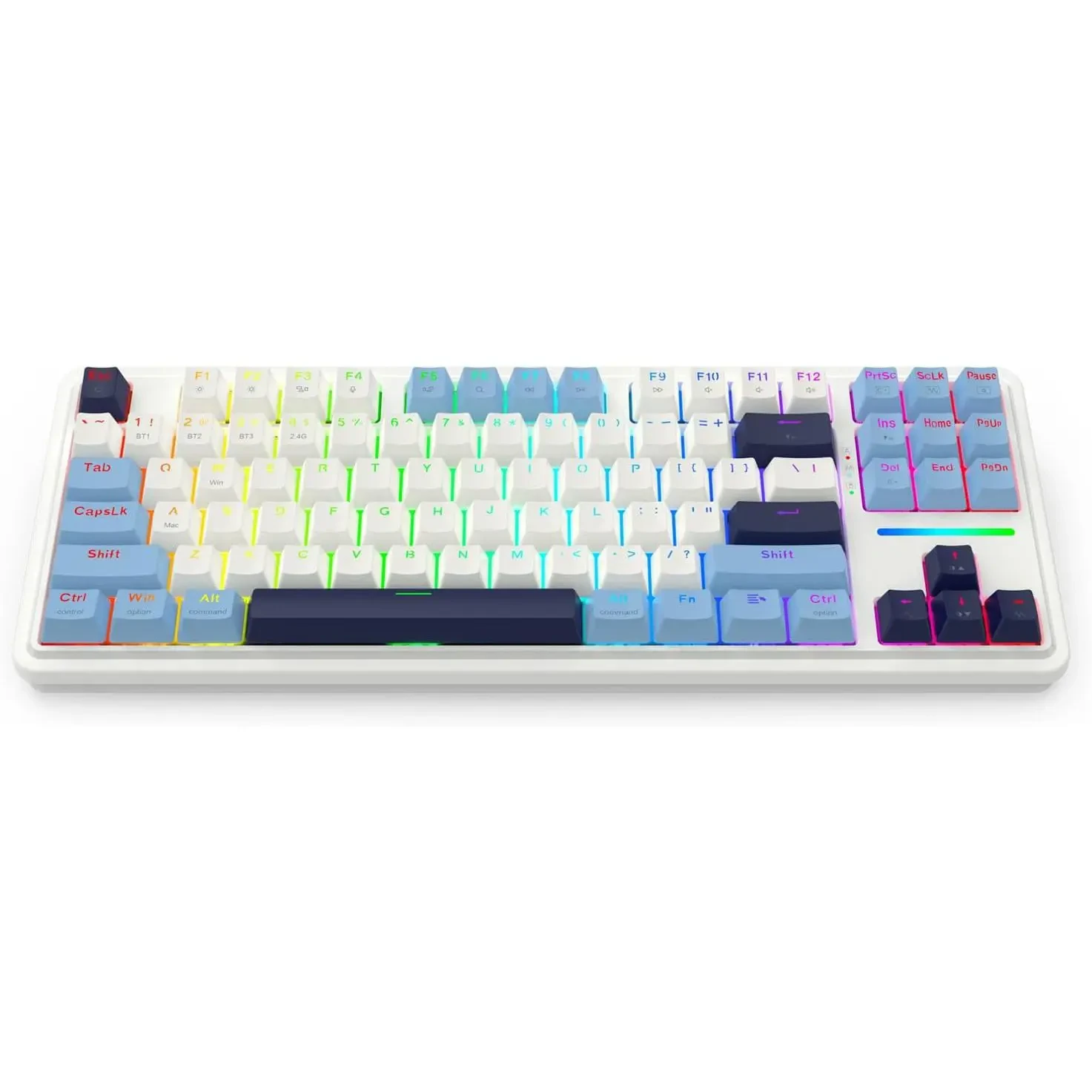 Redragon K728 Antonium Pro 80% Wireless Gasket RGB Gaming Keyboard, 3-Mode 87 Keys TKL Mechanical Keyboard w/Hot-Swap Socket, Mixed Color Keycaps & 5-Layer Noise Dampening, Custom Linear Switch, White & Blue - Image 6