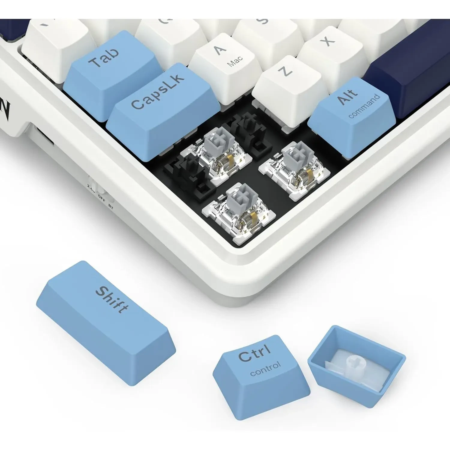 Redragon K728 Antonium Pro 80% Wireless Gasket RGB Gaming Keyboard, 3-Mode 87 Keys TKL Mechanical Keyboard w/Hot-Swap Socket, Mixed Color Keycaps & 5-Layer Noise Dampening, Custom Linear Switch, White & Blue - Image 7