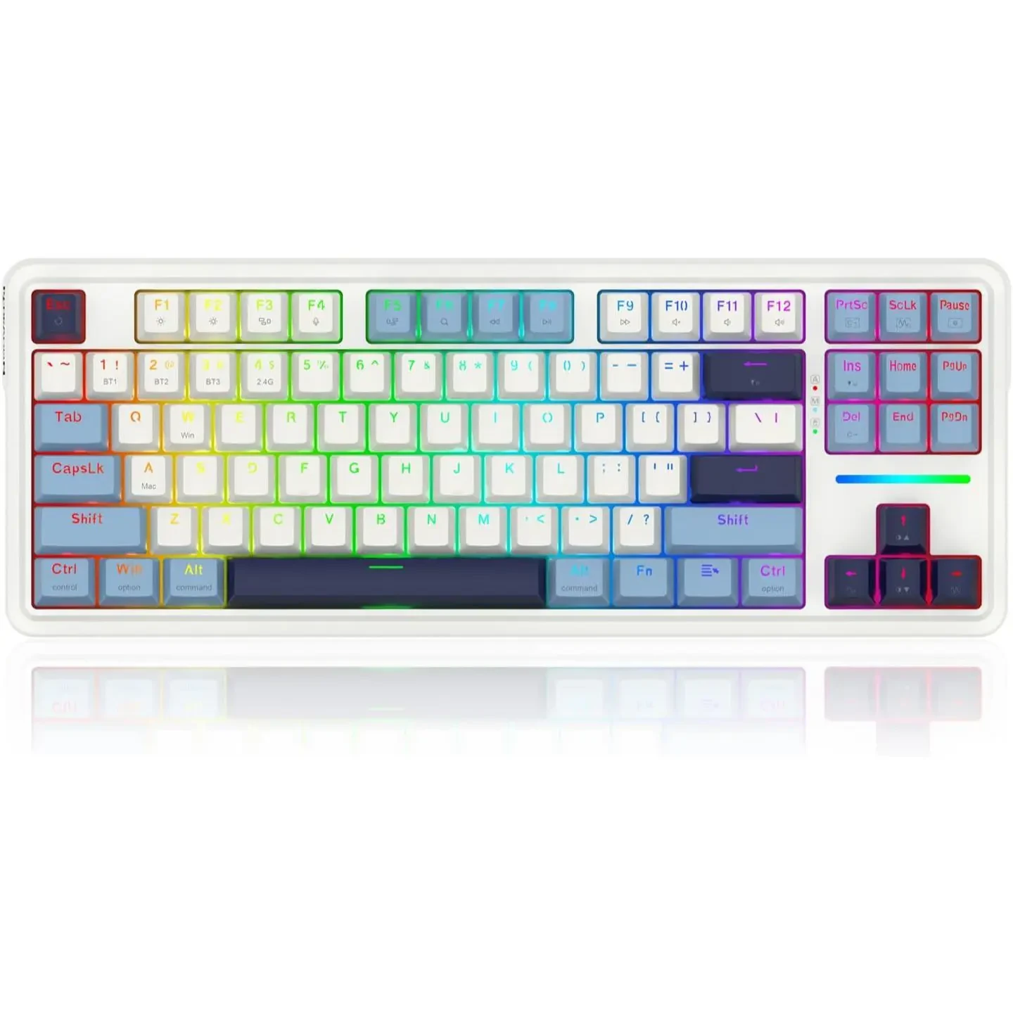 Redragon K728 Antonium Pro 80% Wireless Gasket RGB Gaming Keyboard, 3-Mode 87 Keys TKL Mechanical Keyboard w/Hot-Swap Socket, Mixed Color Keycaps & 5-Layer Noise Dampening, Custom Linear Switch, White & Blue - Image 8