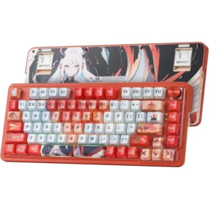 Redragon K673 Ucal Pro Anime 75% 81 Keys Wireless Gasket RGB Gaming Keyboard, 3-Mode Anime Mechanical Keyboard w/Hot-Swap Socket, Dedicated Knob Control & 5-Layer Noise Dampening, Custom Hi-Fi Linear Switch, Flaming Red