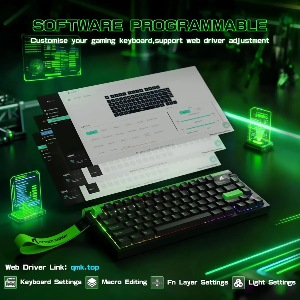 Attack Shark R85 HE Rapid Trigger Keyboard Magnetic Switch with Custom Lightbox, 75% Wired Mechanical Keyboard, 8KHz Polling Rate, 0.005mm RT Accuracy, Support RT/Snap Tap/DKS/MT/TGL (Black) - Image 4