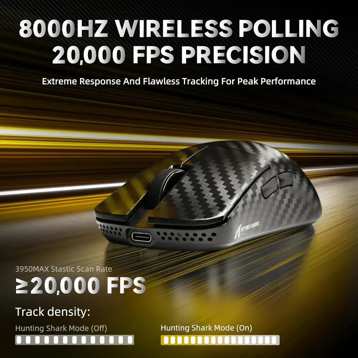 Attack Shark R11 Ultra 8K Carbon Fiber Wireless Gaming Mouse, PAW3950 MAX Sensor, 49g Ultra-Lightweight, Nordic 52840 MCU Chip, 42000 DPI, Wired/BT/2.4GHz Wireless Programmable Mouse for PC/Mac - Weave Black - Image 4