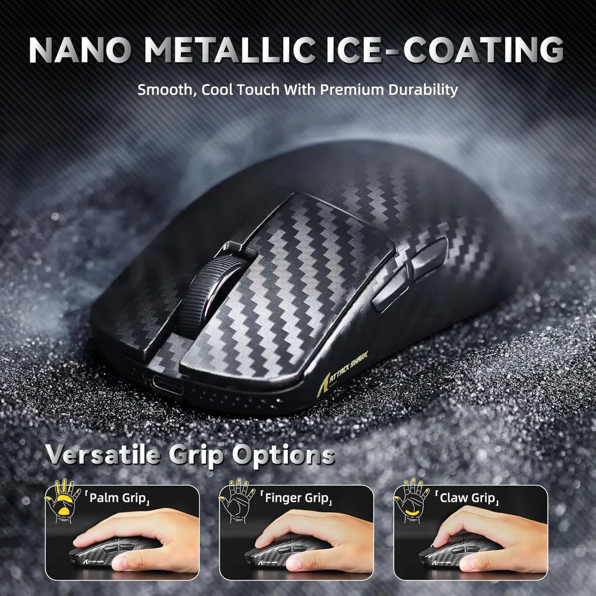 Attack Shark R11 Ultra 8K Carbon Fiber Wireless Gaming Mouse, PAW3950 MAX Sensor, 49g Ultra-Lightweight, Nordic 52840 MCU Chip, 42000 DPI, Wired/BT/2.4GHz Wireless Programmable Mouse for PC/Mac - Weave Black - Image 8