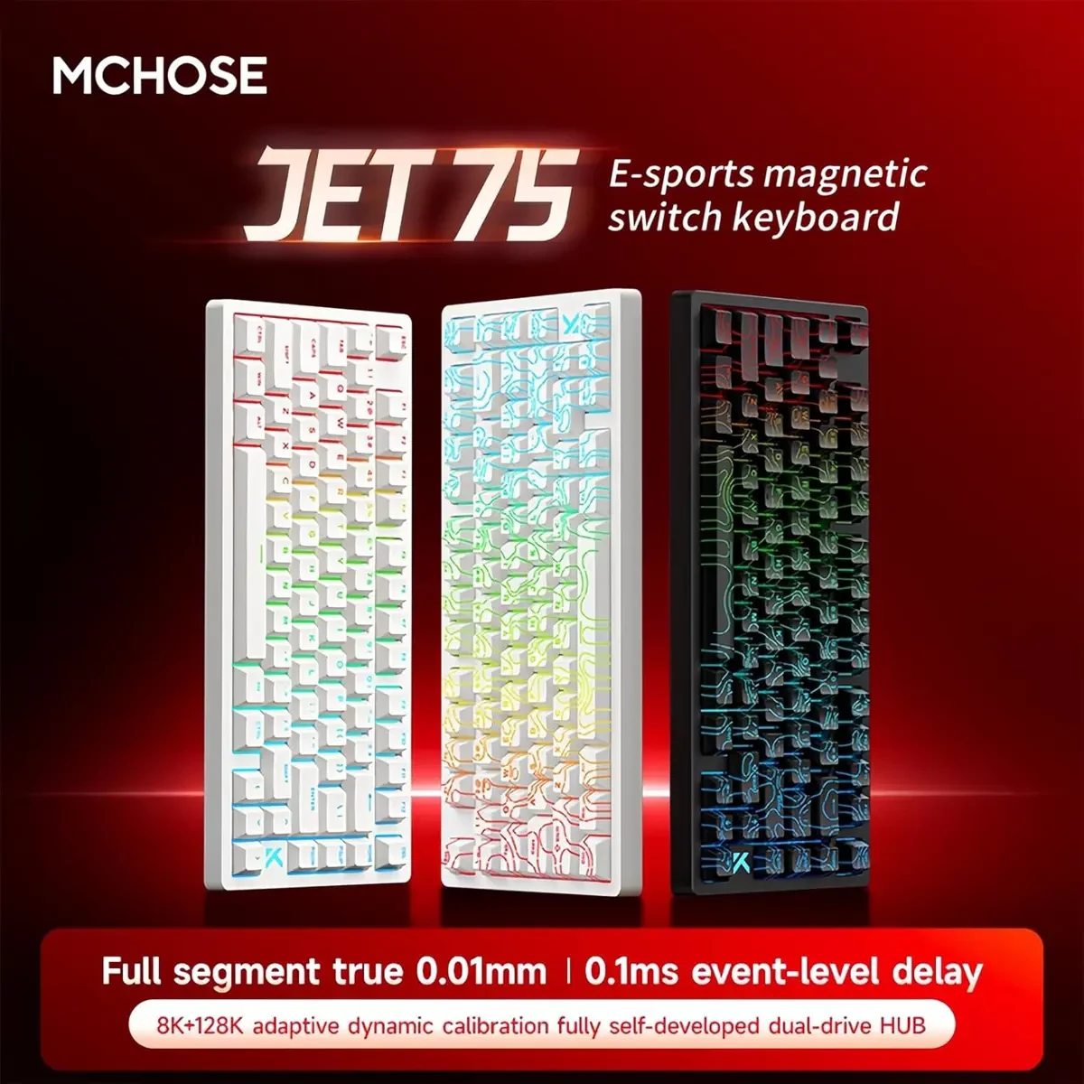 Mchose Jet 75 Rapid Trigger Gaming Keyboard, 75% Hall Effect Magnetic Switch Adjustable Actuation Wired Hyper-Fast Keyboard with RGB Transparent Keycaps 8K Hz Polling Rate for Mac/PC Game, Black Contour - Image 2