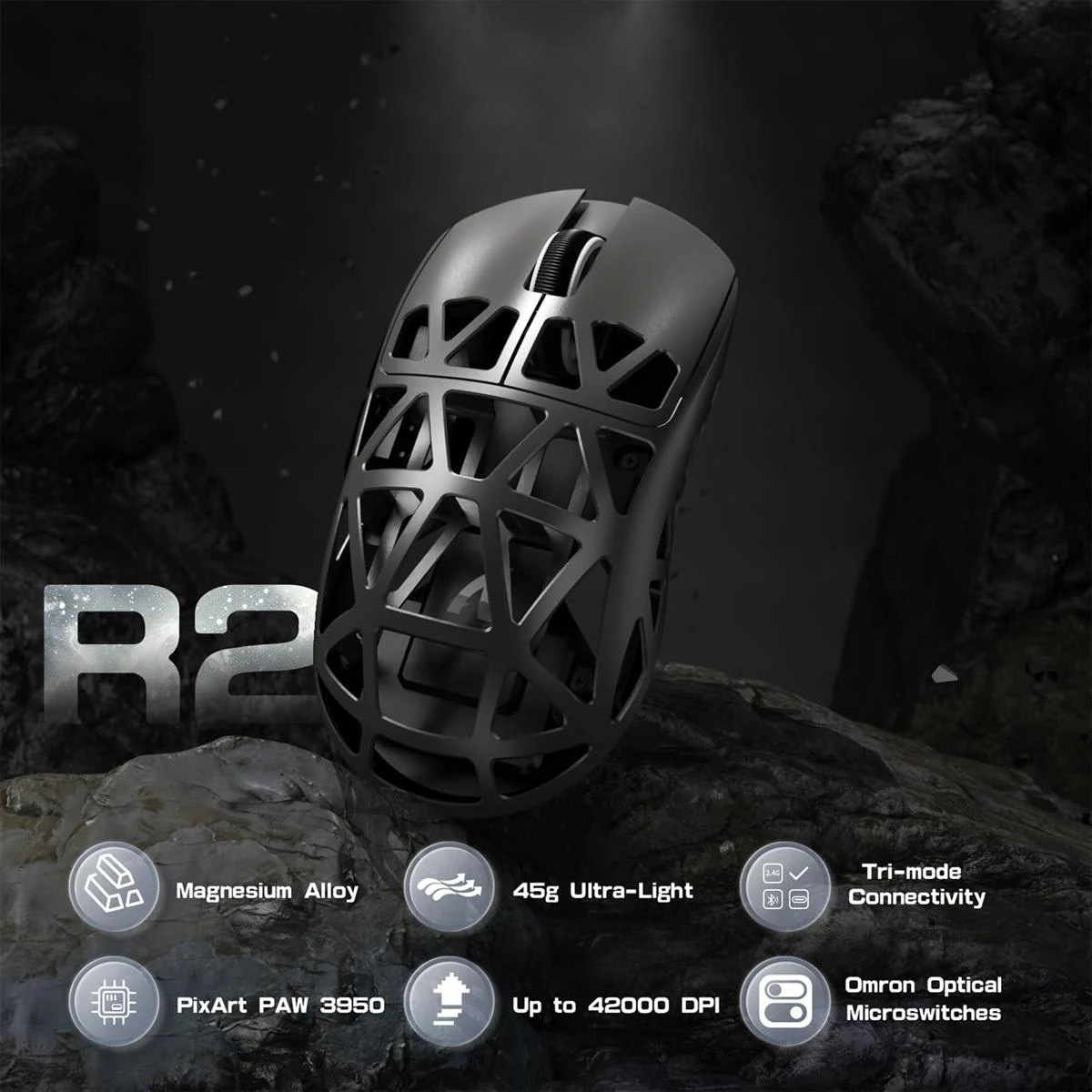 Attack Shark R2 Wireless Gaming Mouse, Superlight Magnesium Alloy, PAW3950 42000 DPI Optical Sensor, 8000Hz Polling Rate, 2.4G/BT/Wired Programmable Mice for Win Mac Gamer (Grey) - Image 2