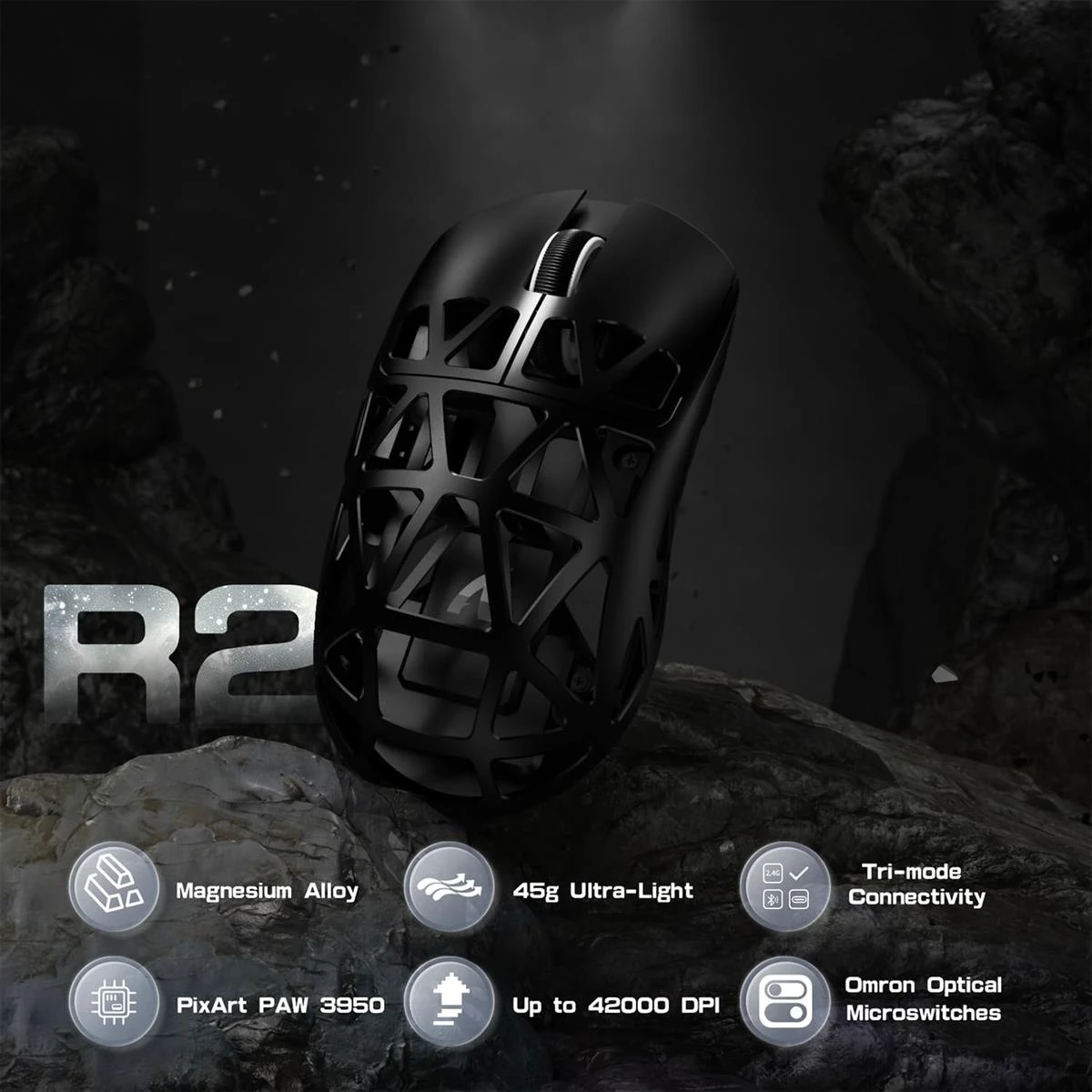 Attack Shark R2 Wireless Gaming Mouse, Superlight Magnesium Alloy, PAW3950 42000 DPI Optical Sensor, 8000Hz Polling Rate, 2.4G/BT/Wired Programmable Mice for Win Mac Gamer (Black) - Image 2