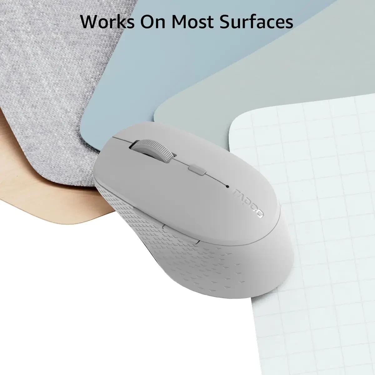 Rapoo M300 Silent Wireless Mouse, Bluetooth Mouse for Laptop, 2.4GHz with USB Receiver, 2400 Adjustable DPI Optical Tracking, 1 Year Battery Life, Compatible with PC, Light Grey - Image 3