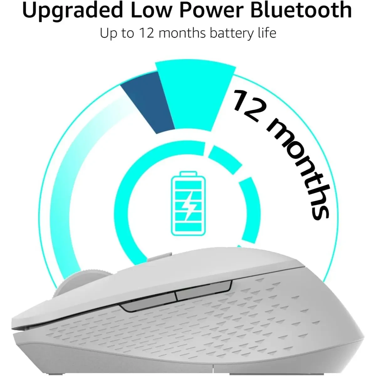 Rapoo M300 Silent Wireless Mouse, Bluetooth Mouse for Laptop, 2.4GHz with USB Receiver, 2400 Adjustable DPI Optical Tracking, 1 Year Battery Life, Compatible with PC, Light Grey - Image 4