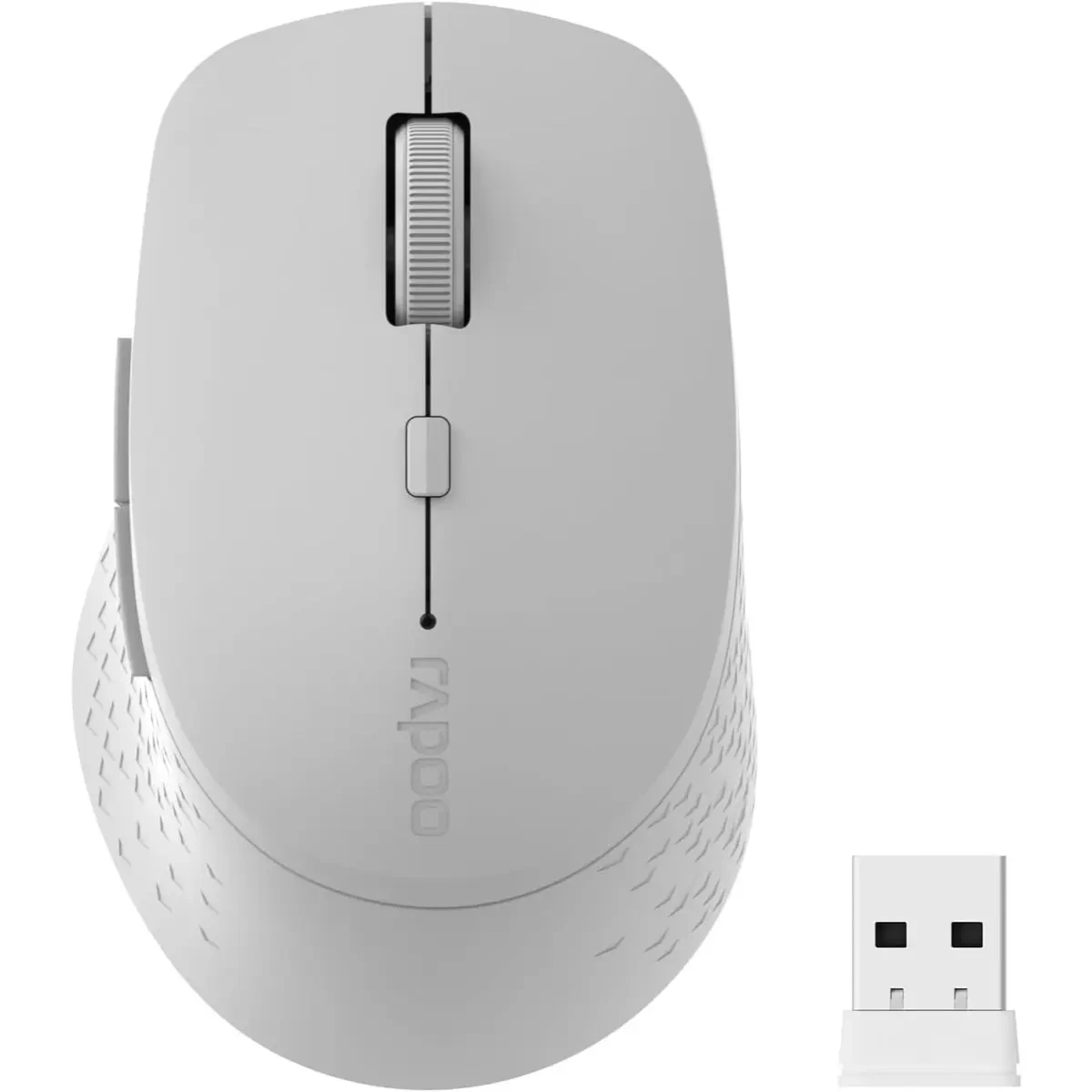 Rapoo M300 Silent Wireless Mouse, Bluetooth Mouse for Laptop, 2.4GHz with USB Receiver, 2400 Adjustable DPI Optical Tracking, 1 Year Battery Life, Compatible with PC, Light Grey
