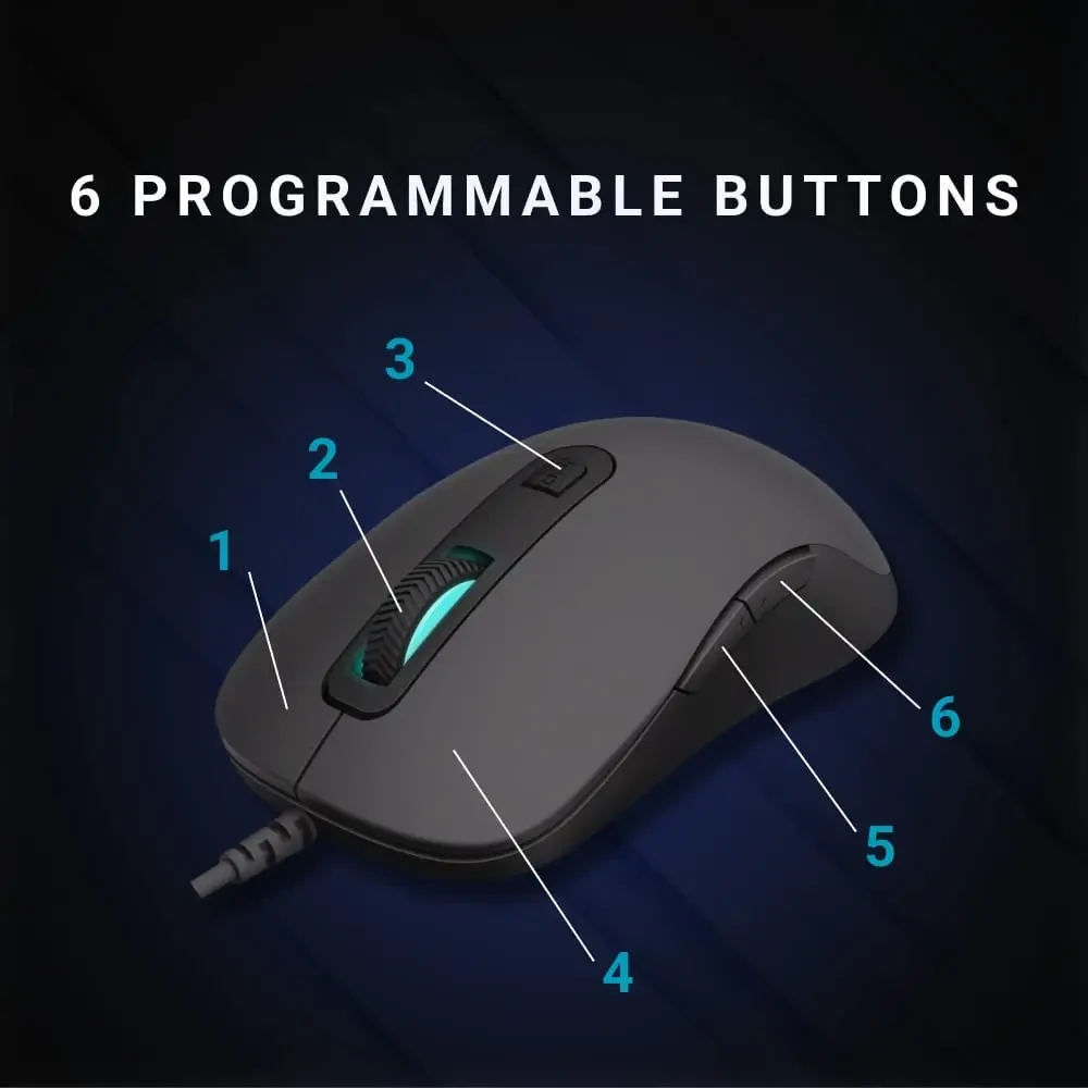 Rapoo V16 RGB Optical Gaming Wired Mouse, Ergonomic Design,Onboard Memory, 6 Programmable Buttons, 12800 Dpi, Customisable Drivers, Braided Cable, Easy Plug & Play Connectivity - Image 2