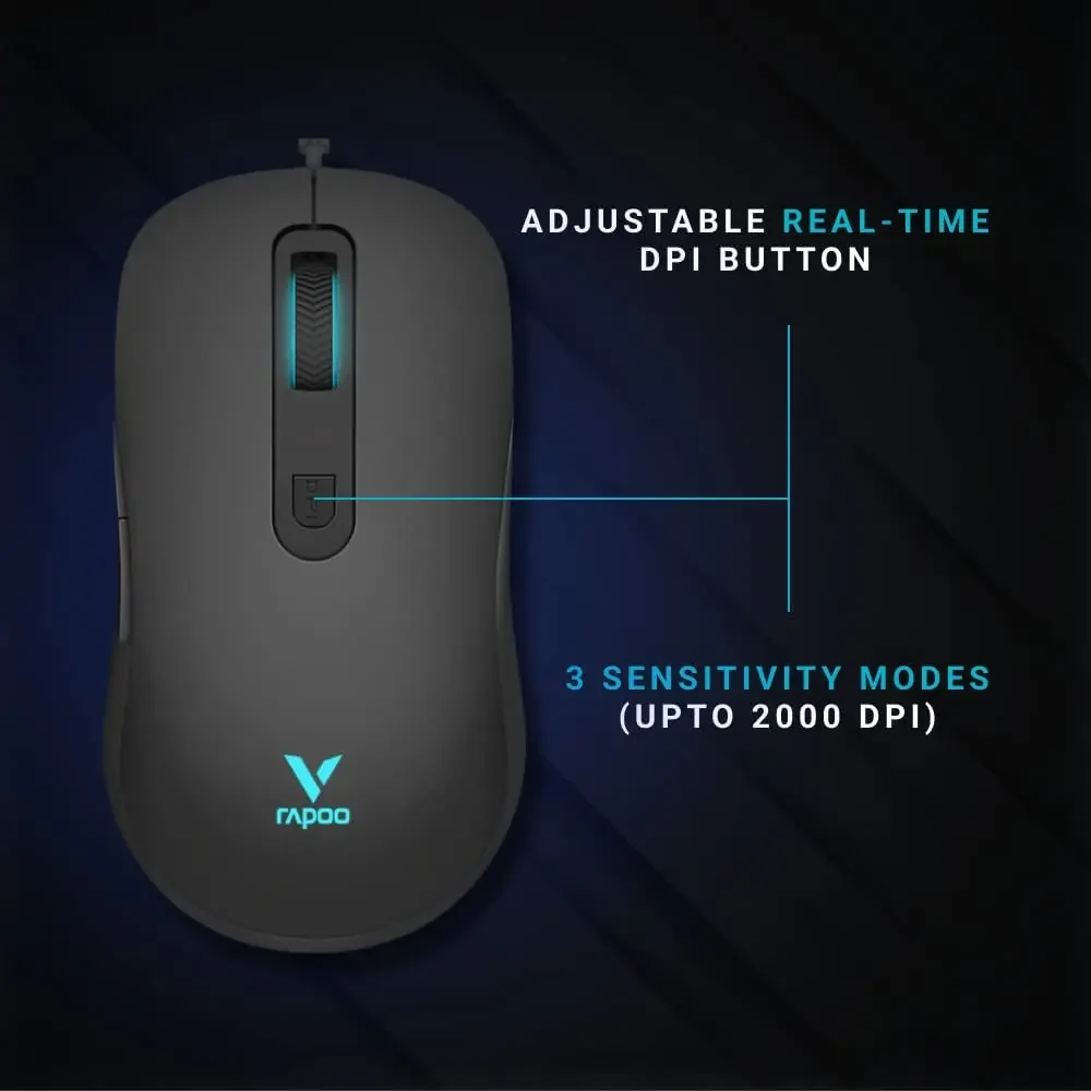 Rapoo V16 RGB Optical Gaming Wired Mouse, Ergonomic Design,Onboard Memory, 6 Programmable Buttons, 12800 Dpi, Customisable Drivers, Braided Cable, Easy Plug & Play Connectivity - Image 3