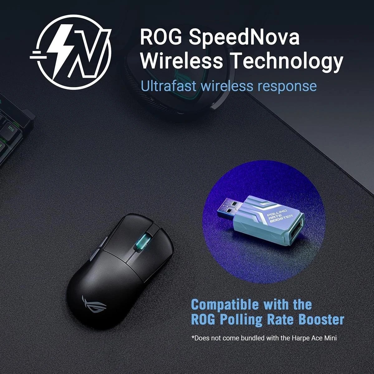 Asus Rog Harpe Ace Mini Wireless Gaming Mouse, 49g Lightweight, AimPoint Pro 42K Optical Sensor, Optical Micro Switches, ROG Polling Rate Booster, Esports & FPS Gaming, Small, Medium, Black - Image 7