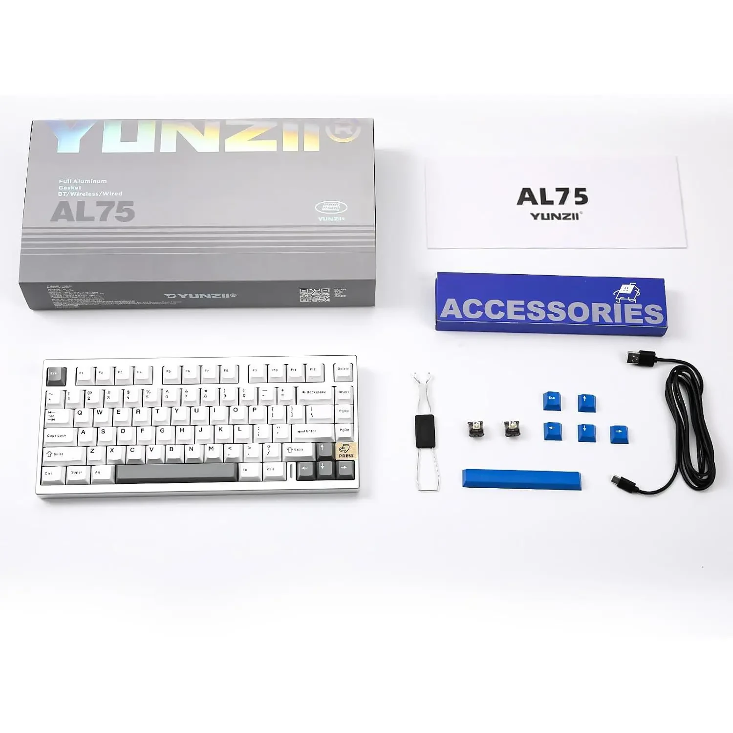 Yunzii AL75 Wireless Mechanical Gaming Keyboard, Full Aluminum CNC, 75% Layout, BT/2.4G/Wired, Hot Swap, Linear Switch, TKL Gasket, RGB Backlight, Programmable for Mac/Win (Silver, Cocoa Cream V2) - Image 7
