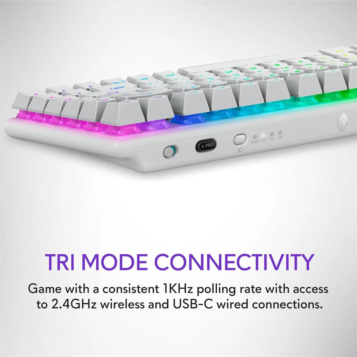 Alienware Pro Wireless Gaming Keyboard - Bluetooth 5.1/2.4 GHz Radio Frequency Connectivity, Linear Mechanical, Hot-Swappable Switches, Tri Mode Connectivity, Adjustable Height - Lunar Light (Box Open) - Image 5