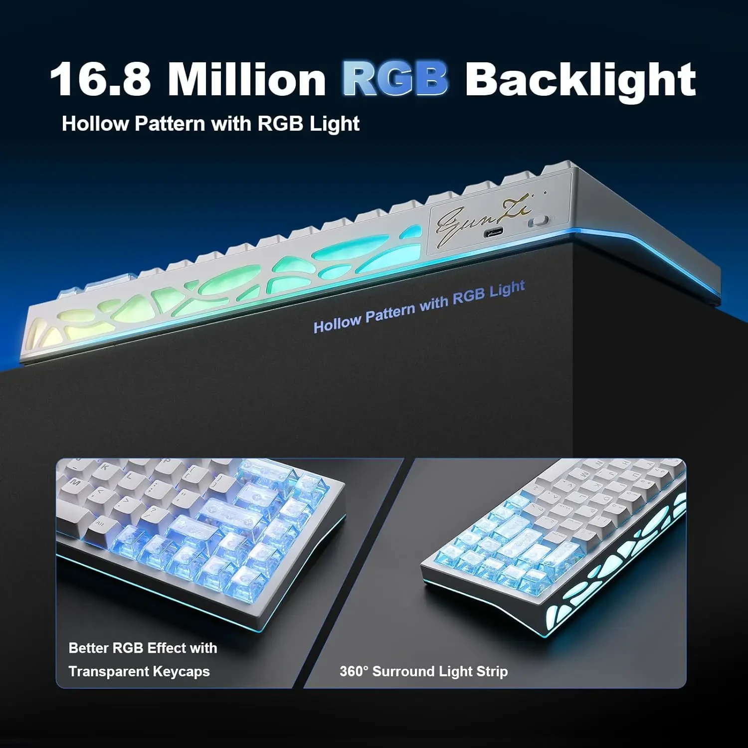 Yunzii AL65 Wireless Mechanical Keyboard, Full Aluminum CNC, Support QMK/VIA Software Gasket Structure, 60% Hot Swappable with RGB Backlit BT/2.4G/USB-C for Mac/Windows (White, Gateron Zero) - Image 4