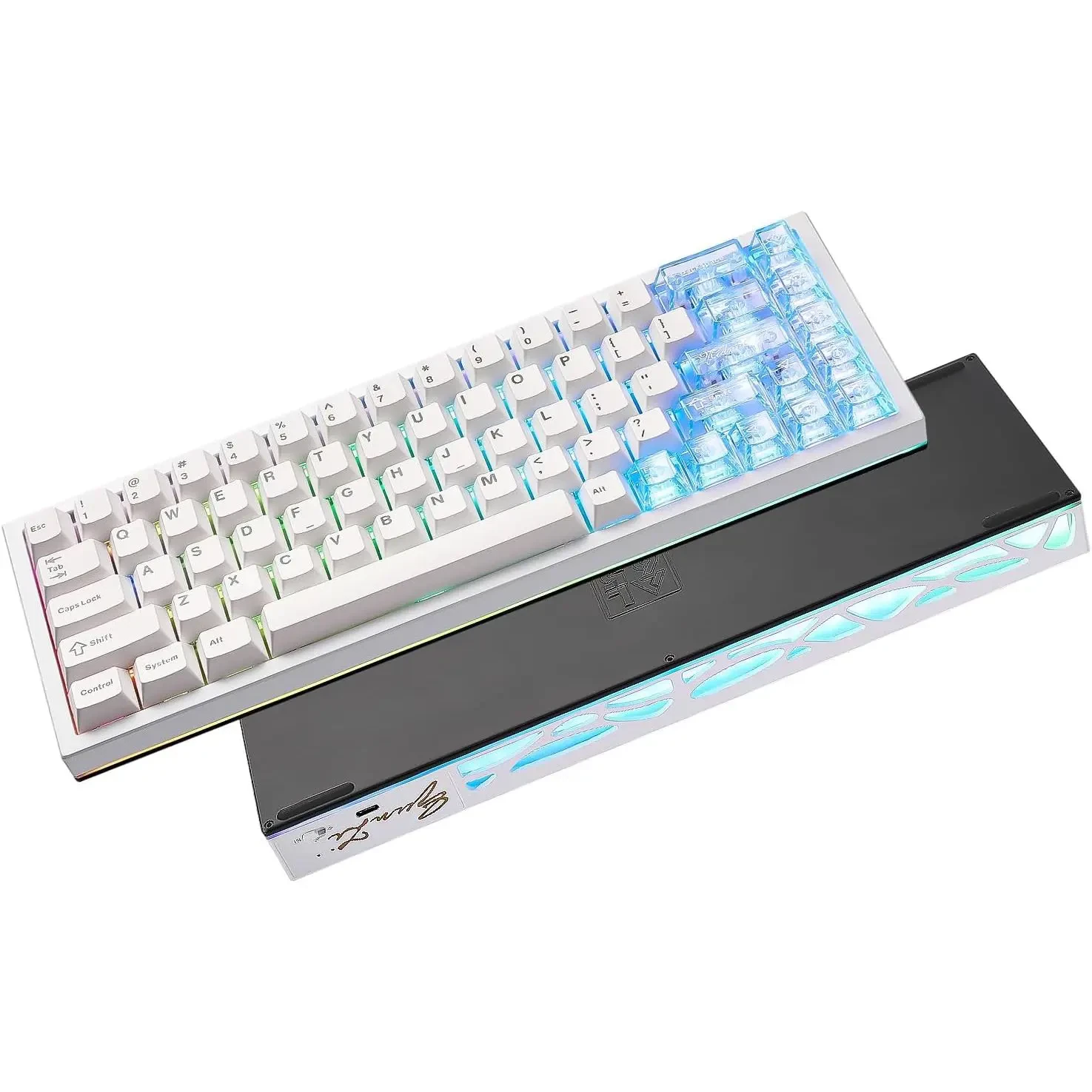 Yunzii AL65 Wireless Mechanical Keyboard, Full Aluminum CNC, Support QMK/VIA Software Gasket Structure, 60% Hot Swappable with RGB Backlit BT/2.4G/USB-C for Mac/Windows (White, Gateron Zero)