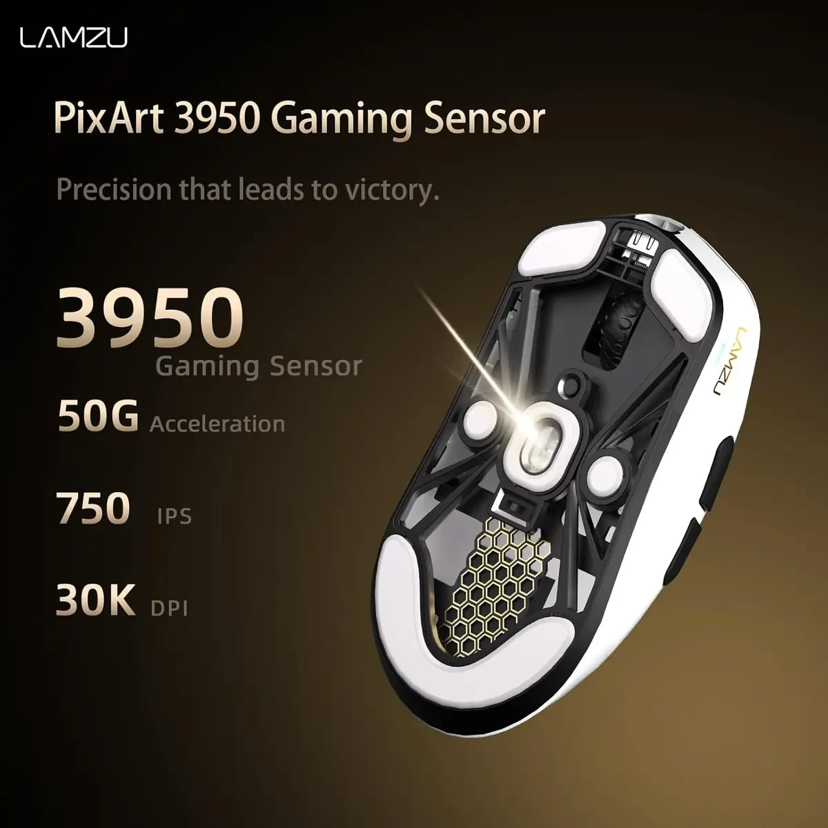 Lamzu Maya X Wireless Gaming Mouse, Ultra Lightweight 47g, Optical Switch, Maximum 30000 DPI, Symmetrical, MCU Nordic 52840, Dust-Proof Encoder, PAW3950 Sensor (White) - Image 4