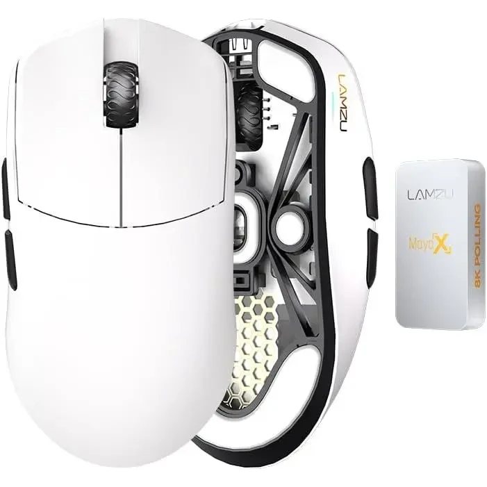 Lamzu Maya X Wireless Gaming Mouse, Ultra Lightweight 47g, Optical Switch, Maximum 30000 DPI, Symmetrical, MCU Nordic 52840, Dust-Proof Encoder, PAW3950 Sensor (White)