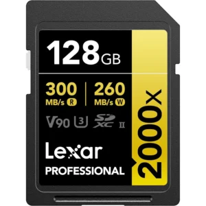 Lexar Professional 2000x 128GB SD Card, UHS-II, C10, U3, V90, Full HD, 8K, Up To 300MB/s Read SDXC Memory Card, for DSLR, Cinema-Quality Video Cameras