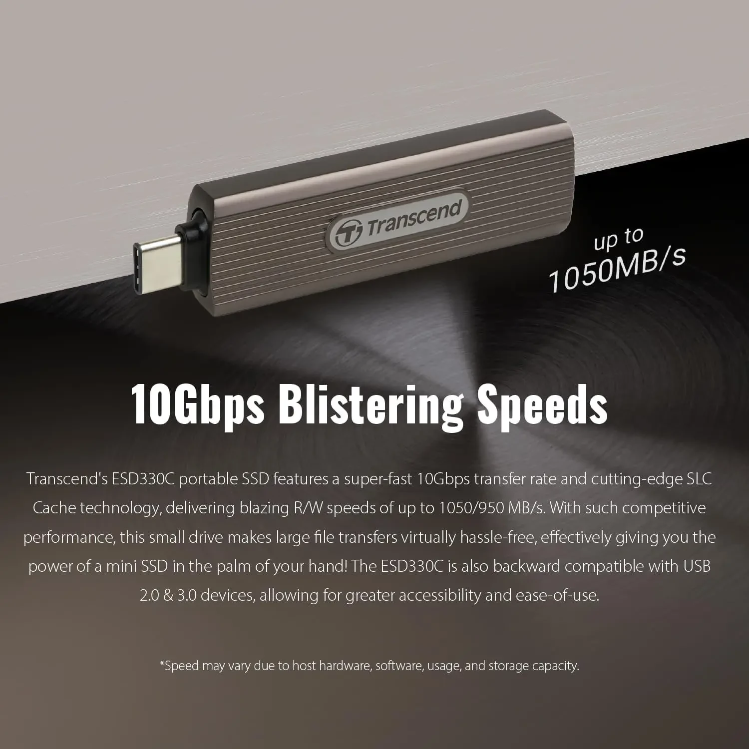 Transcend ESD330C 2TB External SSD, USB 3.2 Gen2, Up to 1,050MB/s, Portable SSD with Type C, Retractable Connector Metal Case, for Gaming Console, iPhone, iPad, Android, Smart TV, Bronze - Image 4