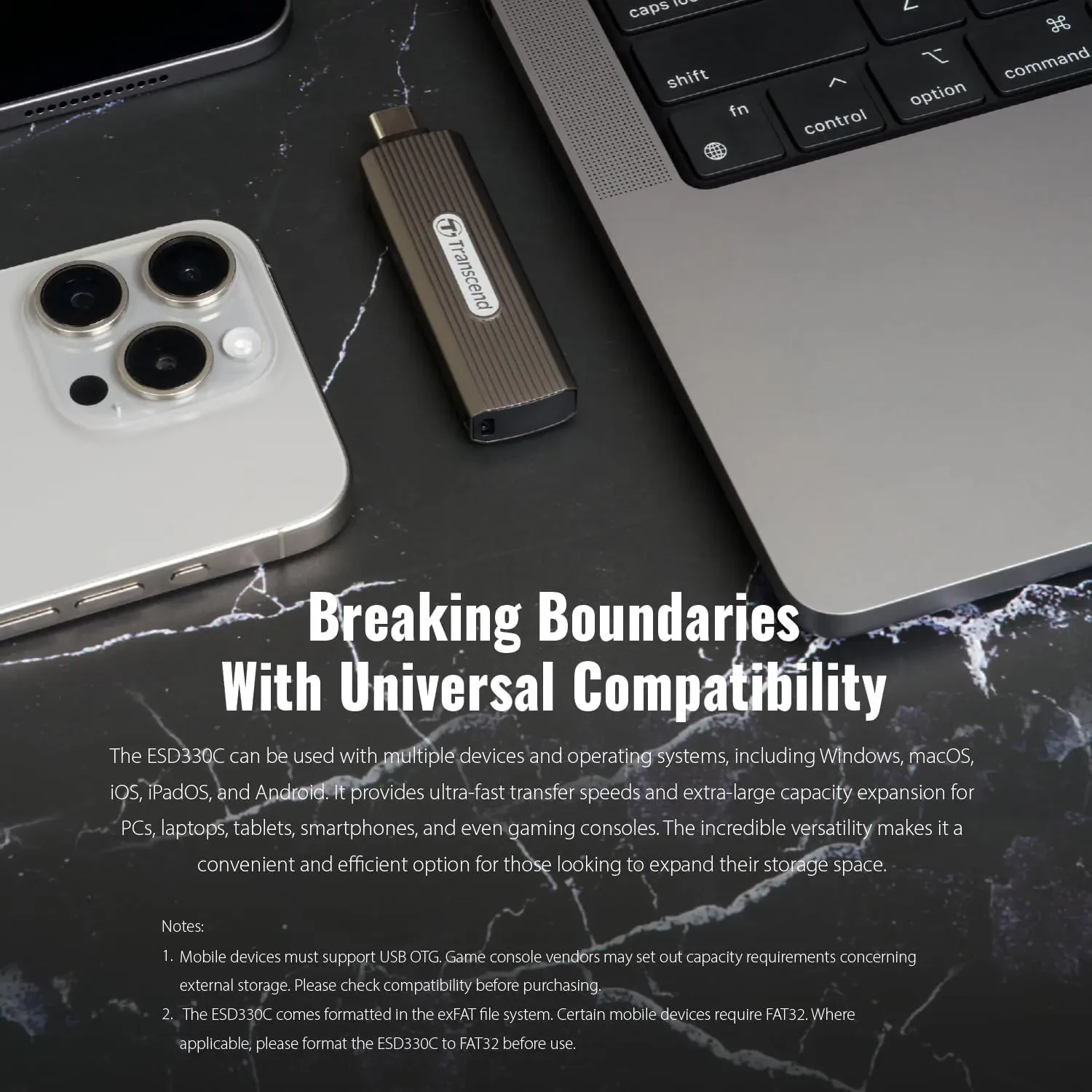 Transcend ESD330C 2TB External SSD, USB 3.2 Gen2, Up to 1,050MB/s, Portable SSD with Type C, Retractable Connector Metal Case, for Gaming Console, iPhone, iPad, Android, Smart TV, Bronze - Image 7