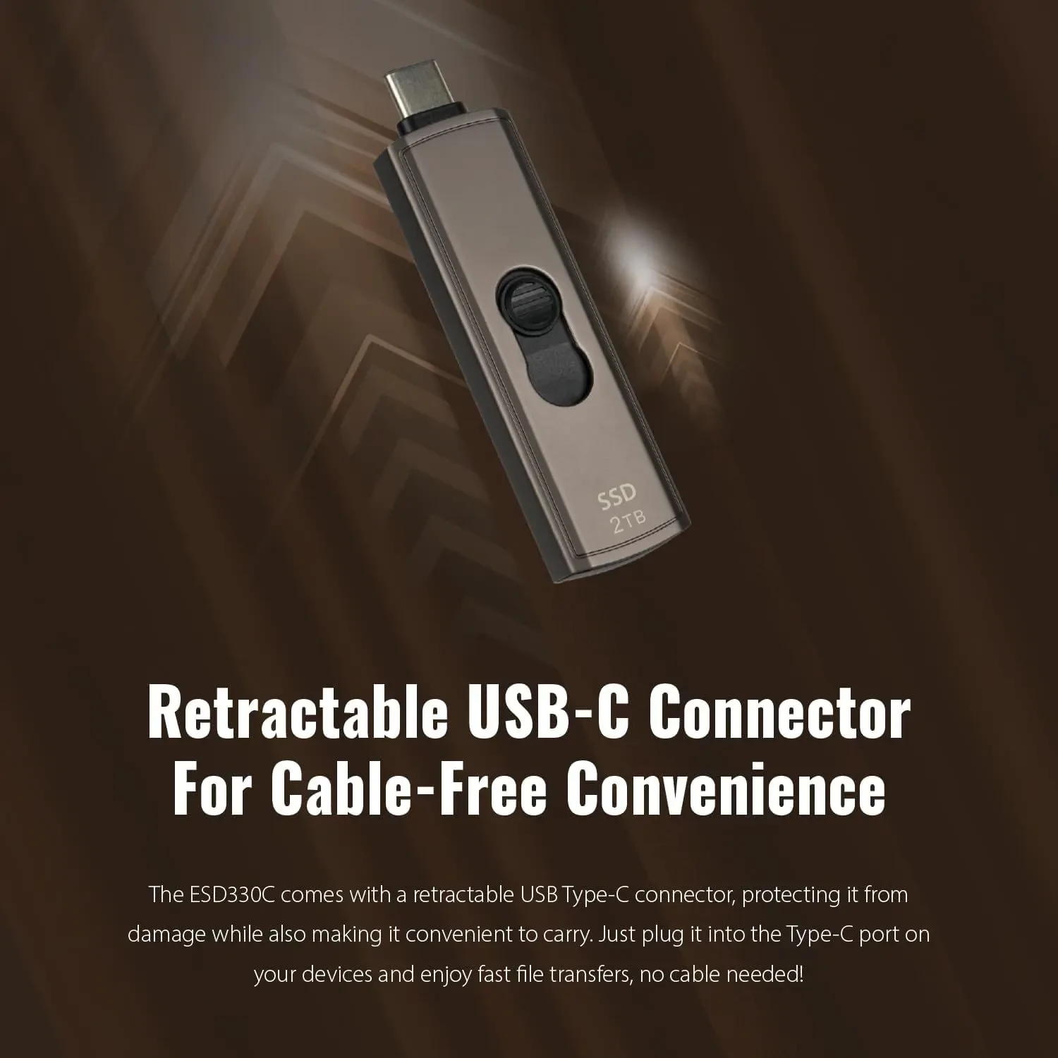 Transcend ESD330C 2TB External SSD, USB 3.2 Gen2, Up to 1,050MB/s, Portable SSD with Type C, Retractable Connector Metal Case, for Gaming Console, iPhone, iPad, Android, Smart TV, Bronze - Image 8