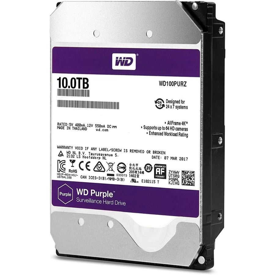 Western Digital WD Purple 10TB Surveillance Hard Disk Drive - 5400 RPM Class SATA 6 Gb/s 256MB Cache 3.5" - Image 2