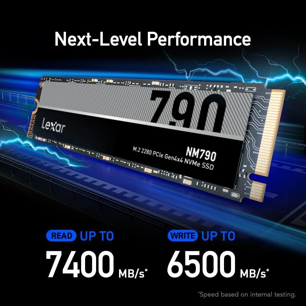 Lexar NM790 4TB SSD PCIe Gen4 NVMe M.2 2280 Internal Solid State Drive, Up to 7400/6500 MB/s Read/Write, Compatible with PS5, for Gamers and Creators, Black - Image 2