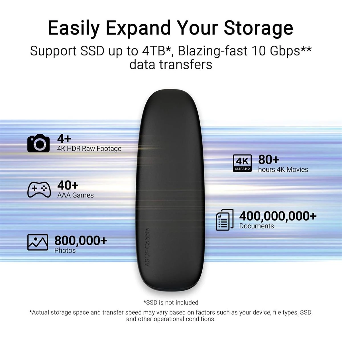 Asus Cobble USB-C 3.2 Gen 2x1 SSD Enclosure (up to 10 Gbps Transmission, Dual M.2 NVMe PCIe and SATA Interfaces, M.2 Q-Latch, IP55 Water and Dust Protection, Windows, macOS) Black - Image 2